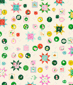 Pattern of colorful geometric shapes on a beige background