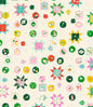 Pattern of colorful geometric shapes on a beige background