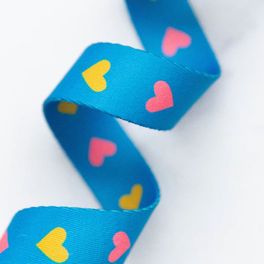 Webbing - Hearts in Bright Blue 1" Wide