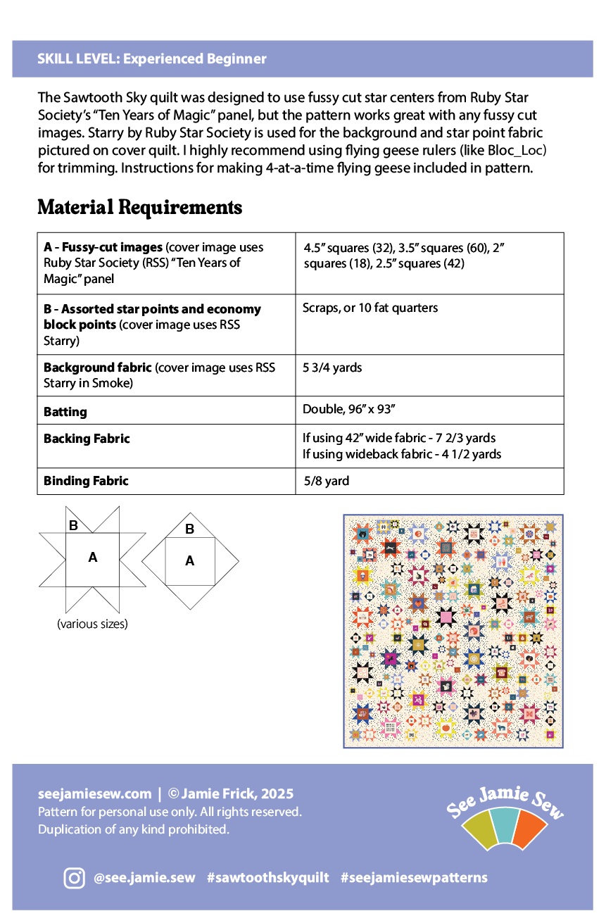 Sawtooth Sky Quilt Pattern (PDF)