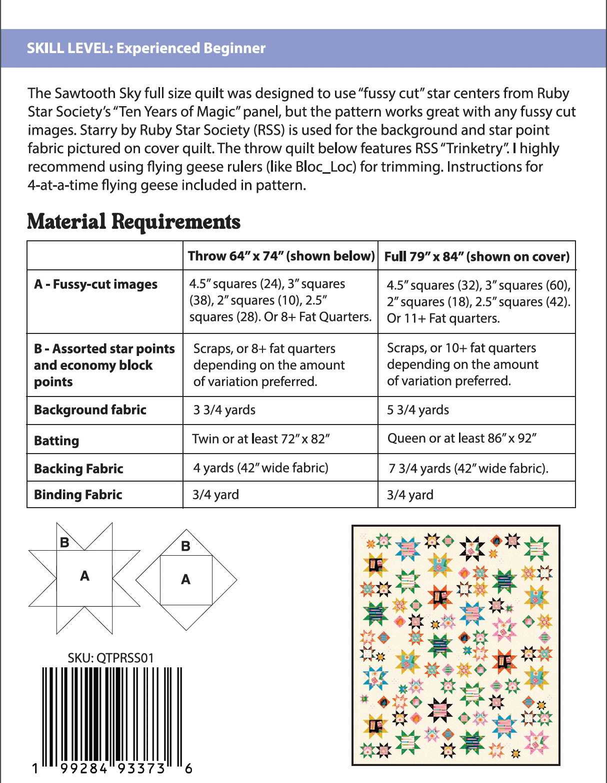 Sawtooth Sky Quilt Pattern (Printed)