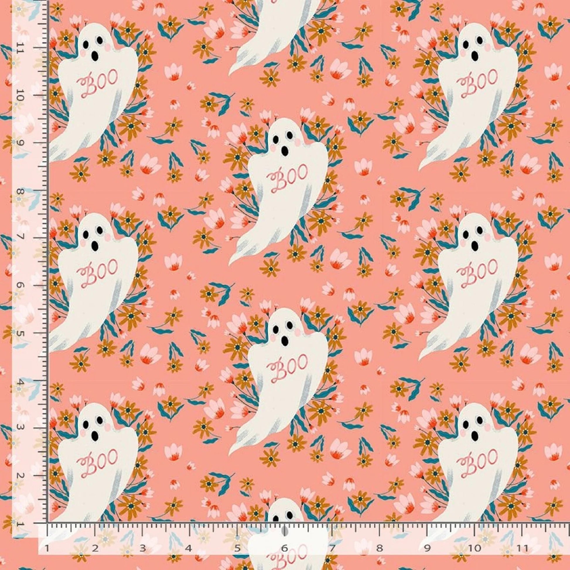Boo: Ghosts in Papaya (1/4 Yard)